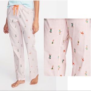 Sleep Pants Sports Poses Print Poplin Drawstring